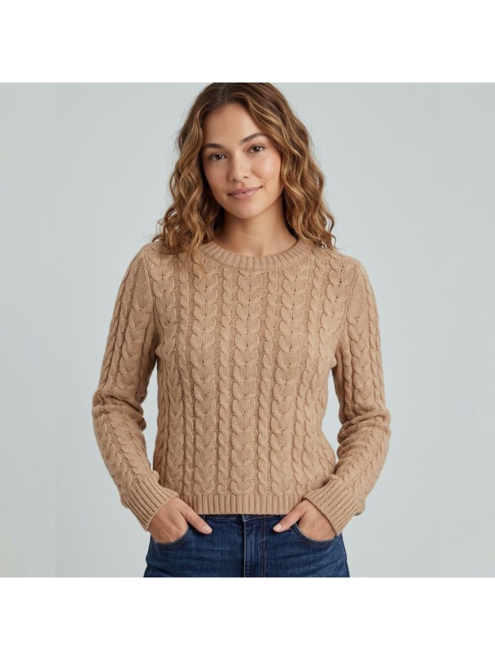 AE American Eagle Women's Cropped Cable Knit High-rise Sweater in Tan & size XS